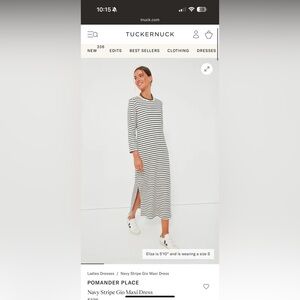 Tuckernuck Pomander Place Striped Long Sleeve Midi Dress - Navy Stripe (SMALL)